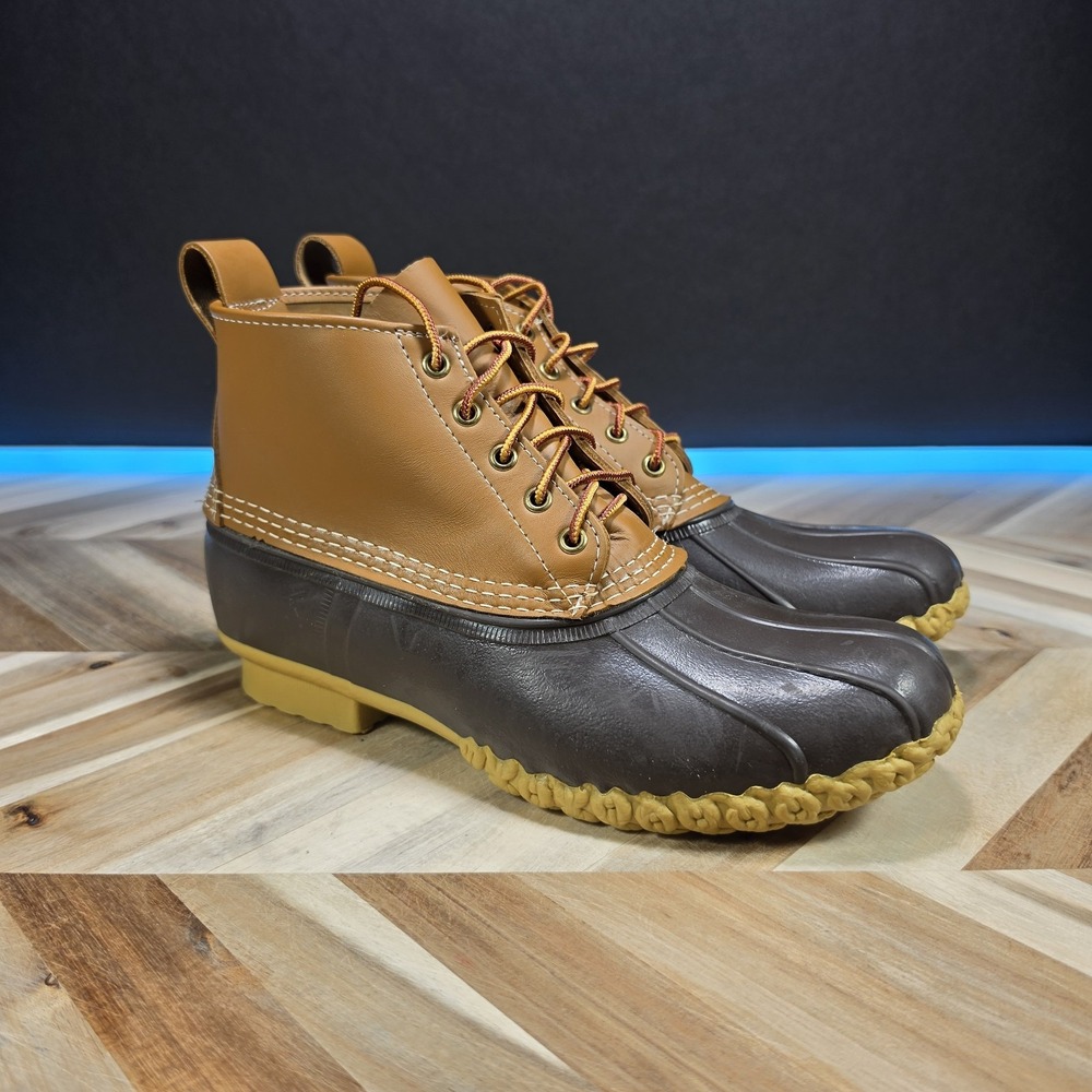 L.L.Bean Bean Boots Men's 9M Brown Tan Leather Rubber Duck Boots USA 06009